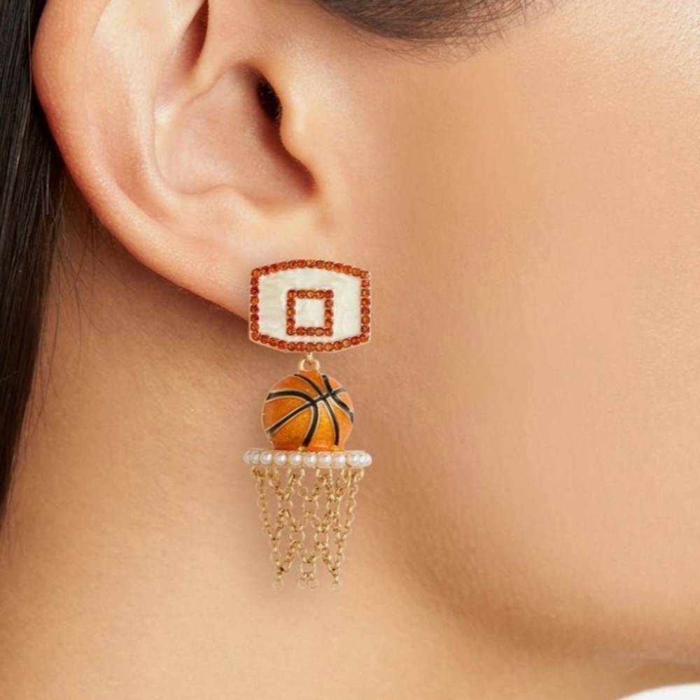 BaubleBar Orange and Gold Basketball Hoop Earrings - Picture 2 of 2